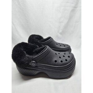 Crocs Stomp Lined Clog Women's Size 9 Black Fuzzy Slip-On Chunky Comfort Shoes
